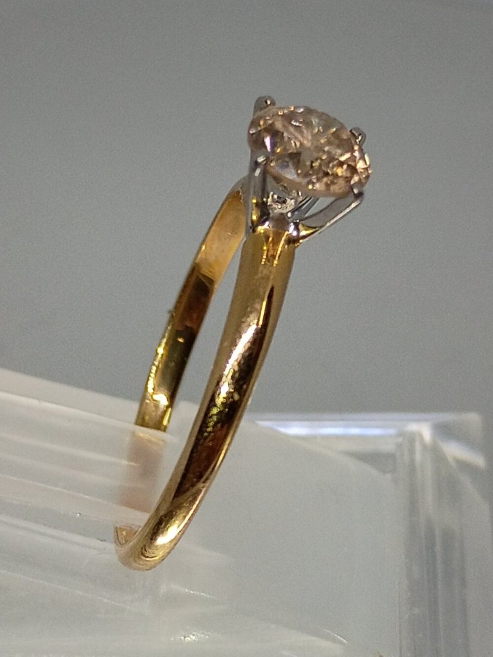 14Kt Two-Tone Gold Full-Carat Solitaire Champagne Diamond Ring - Picture 4 of 8
